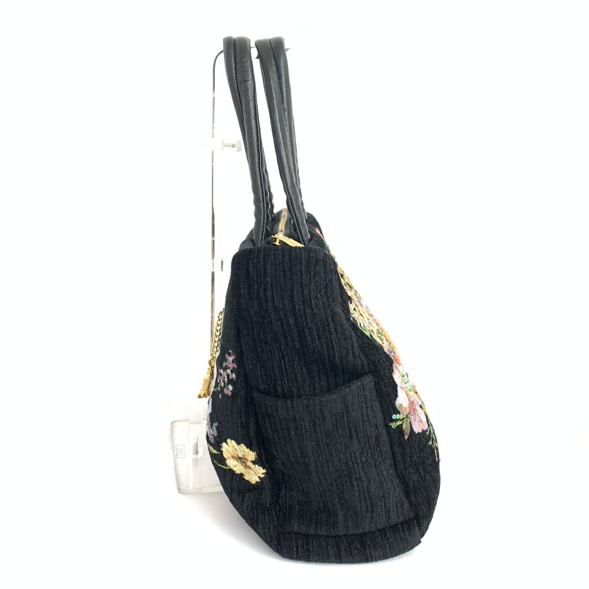 Think Bee tote bag in good condition, bouquet sequins beads, tapestry, black, ladies 2