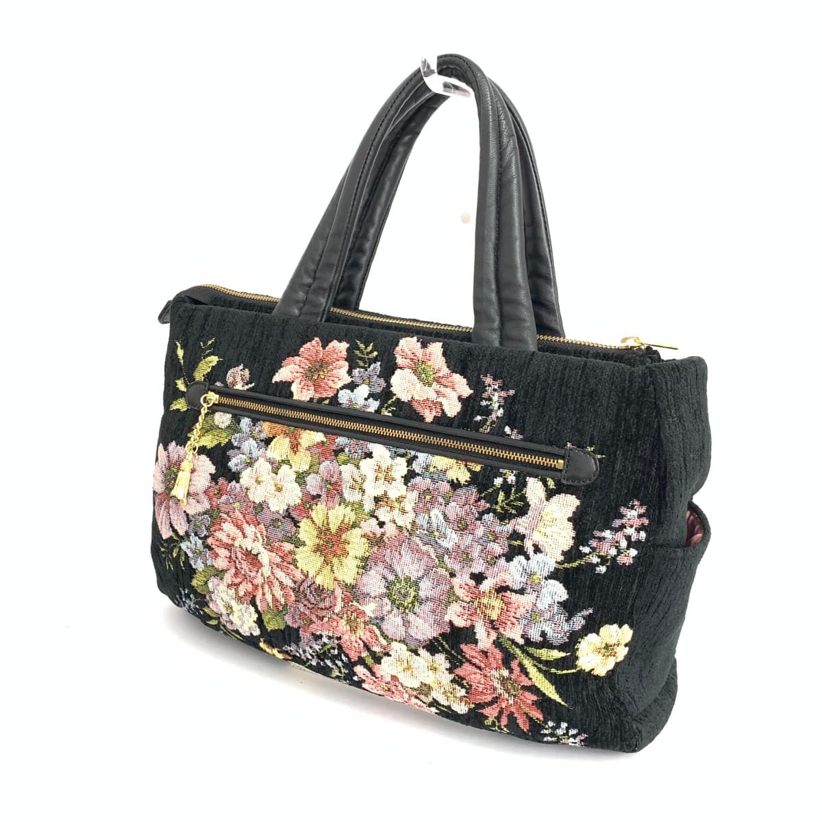 Think Bee tote bag in good condition, bouquet sequins beads, tapestry, black, ladies 3