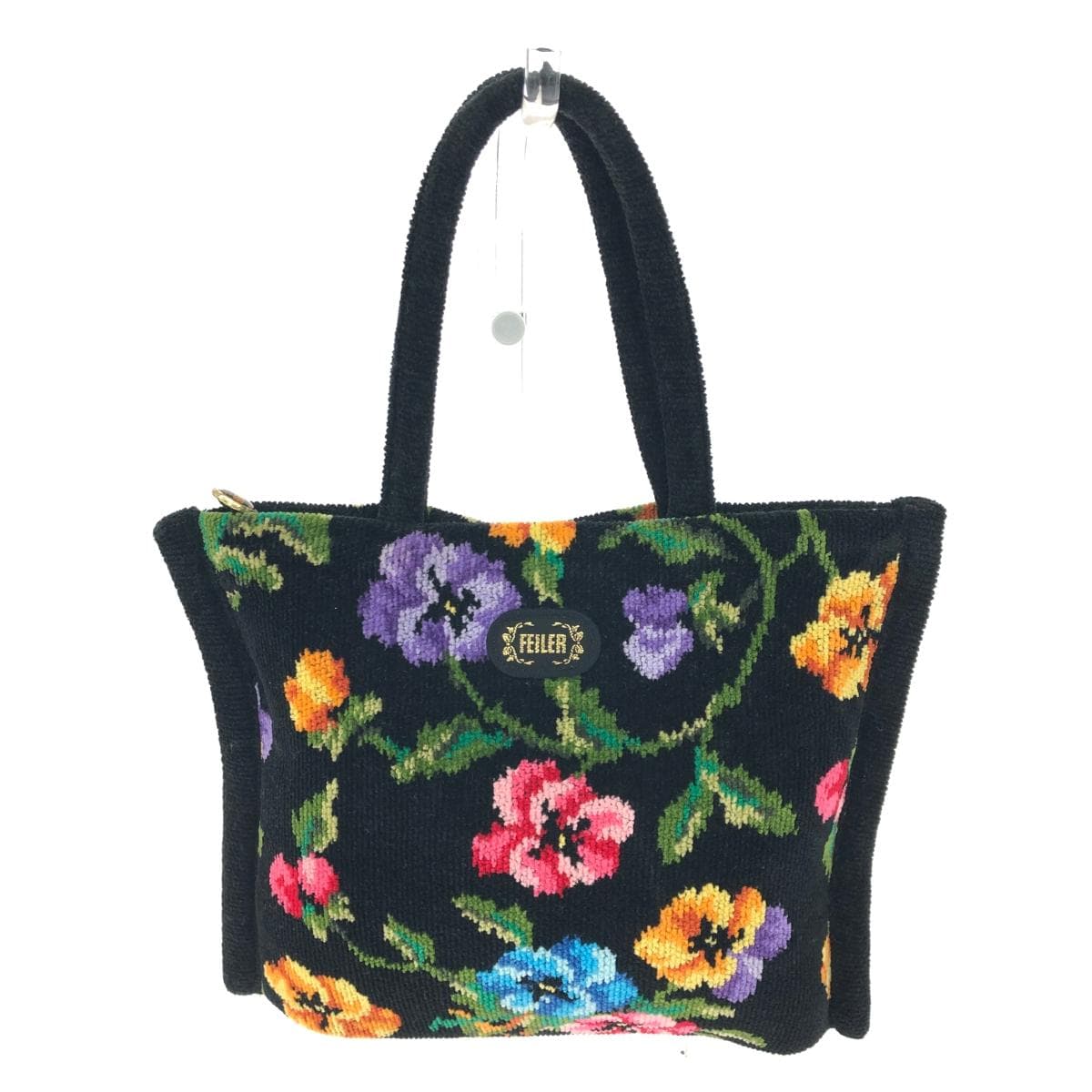 FEILER Tote Bag Pansy / Chenille Weave Black Ladies