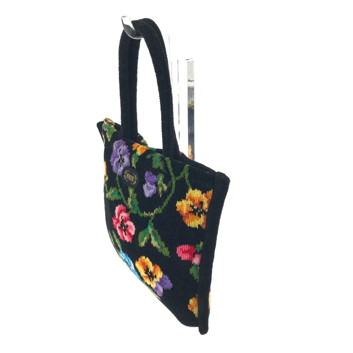 FEILER Tote Bag Pansy / Chenille Weave Black Ladies 3