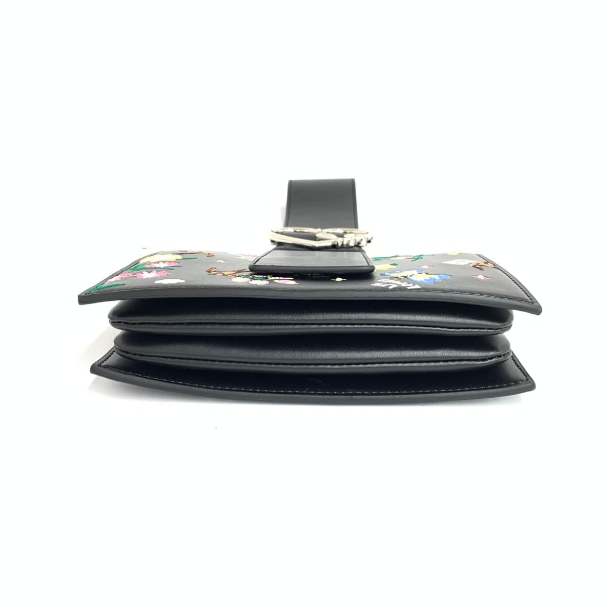 LYN Around Clutch Bag Good Condition Bird Flower Embroidery PVC Black Ladies 4