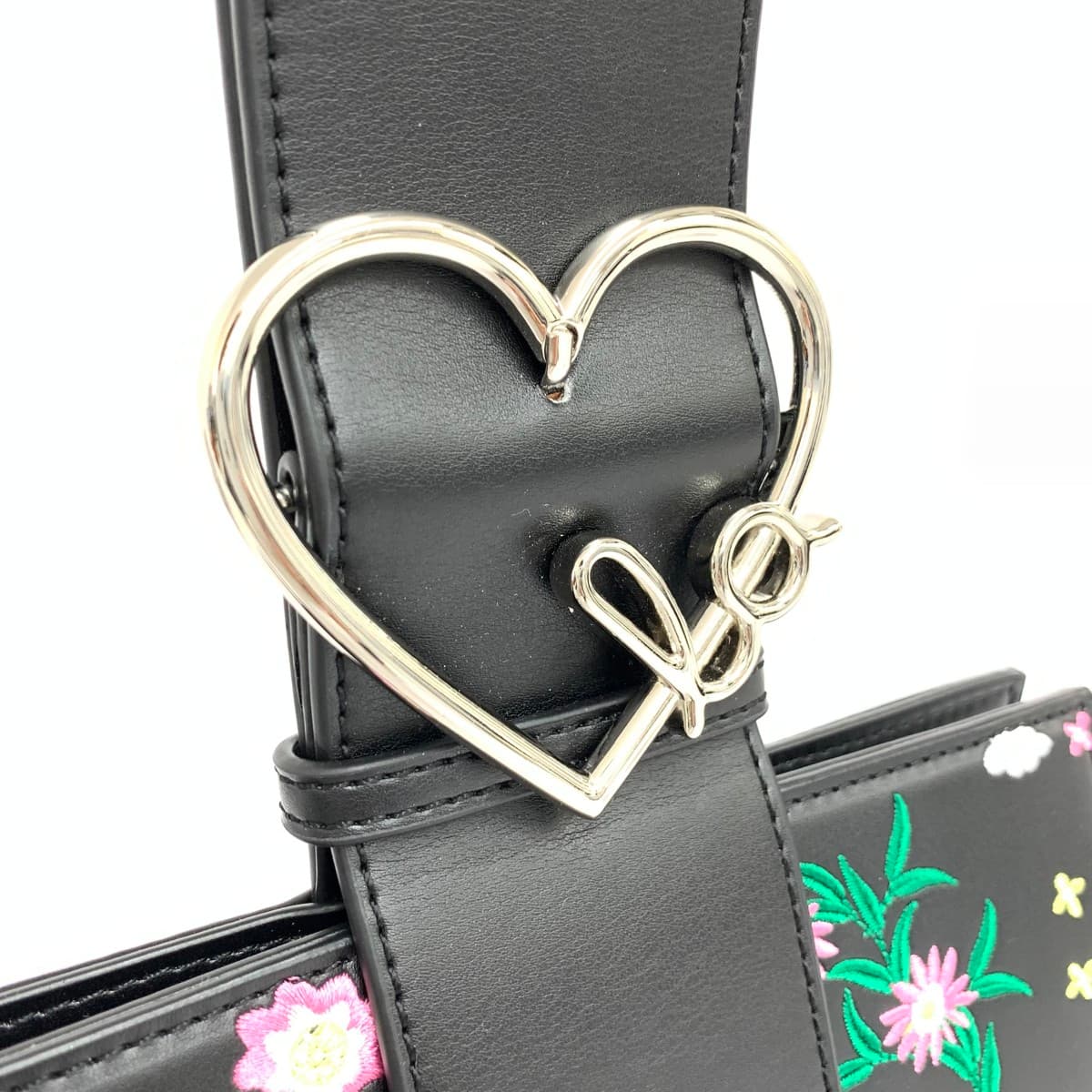 LYN Around Clutch Bag Good Condition Bird Flower Embroidery PVC Black Ladies 5