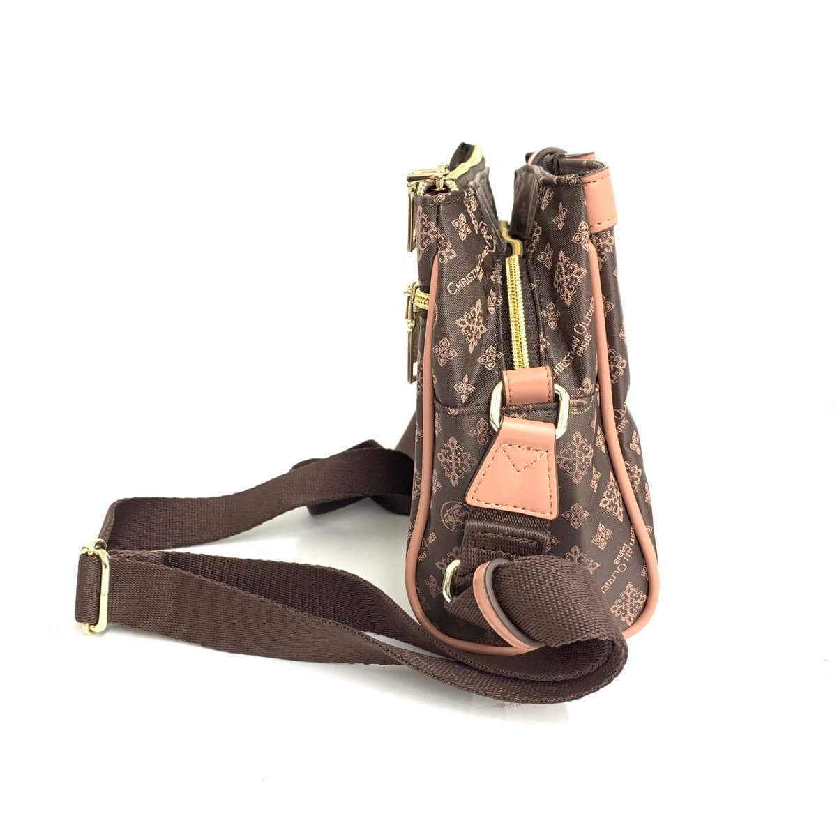 CHRISTIAN OLIVIER Shoulder Bag Excellent Condition Monogram Nylon Chocolate Pink Brown Ladies 2