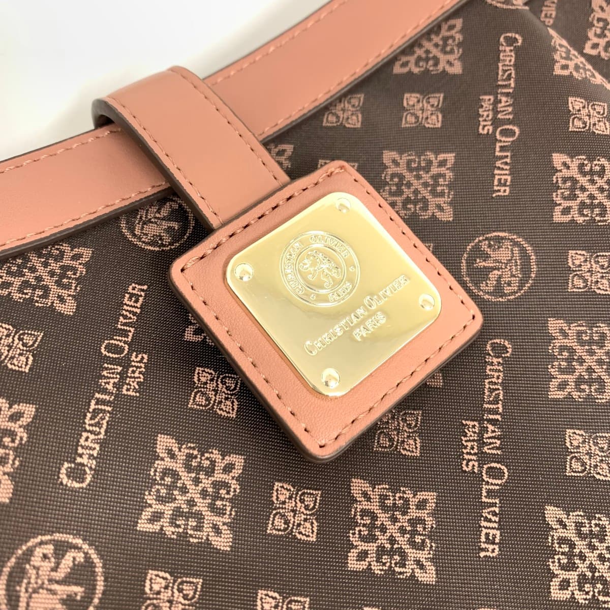 CHRISTIAN OLIVIER Shoulder Bag Excellent Condition Monogram Nylon Chocolate Pink Brown Ladies 5