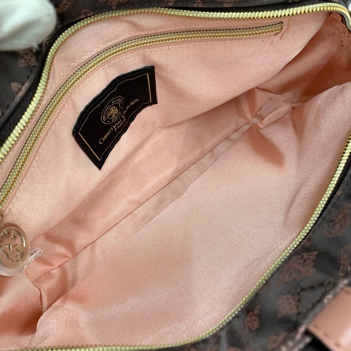 CHRISTIAN OLIVIER Shoulder Bag Excellent Condition Monogram Nylon Chocolate Pink Brown Ladies 8