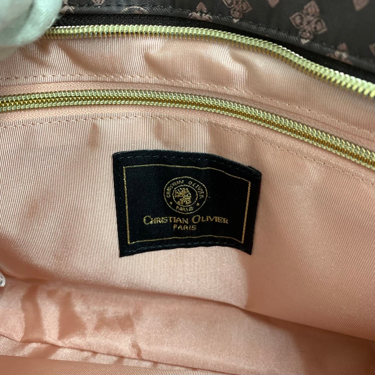 CHRISTIAN OLIVIER Shoulder Bag Excellent Condition Monogram Nylon Chocolate Pink Brown Ladies 9