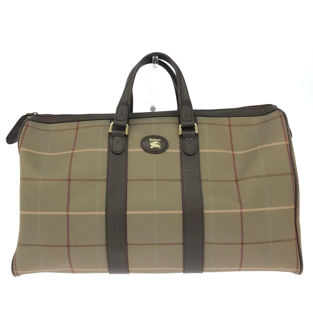 Burberry Boston Bag   Check Pattern    Brown Unisex