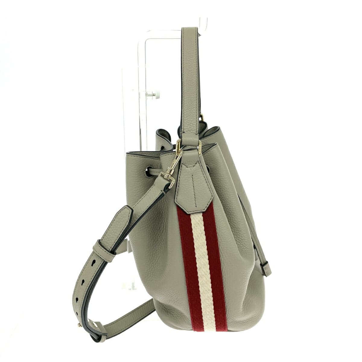 BALLY Drawstring Shoulder Bag - Like-New Condition - 3-Stripe Leather - Gray - Women's 2