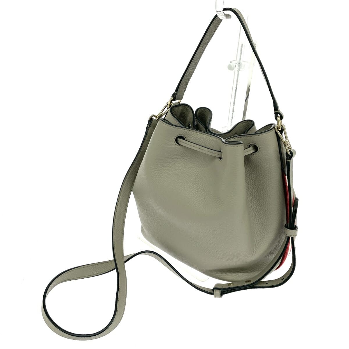 BALLY Drawstring Shoulder Bag - Like-New Condition - 3-Stripe Leather - Gray - Women's 3