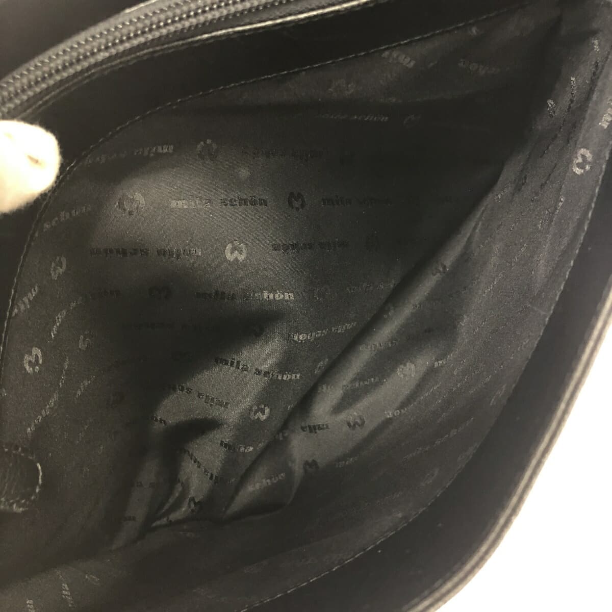 MILA SCHON Handbag Embossed M Logo Leather Black Women's 7