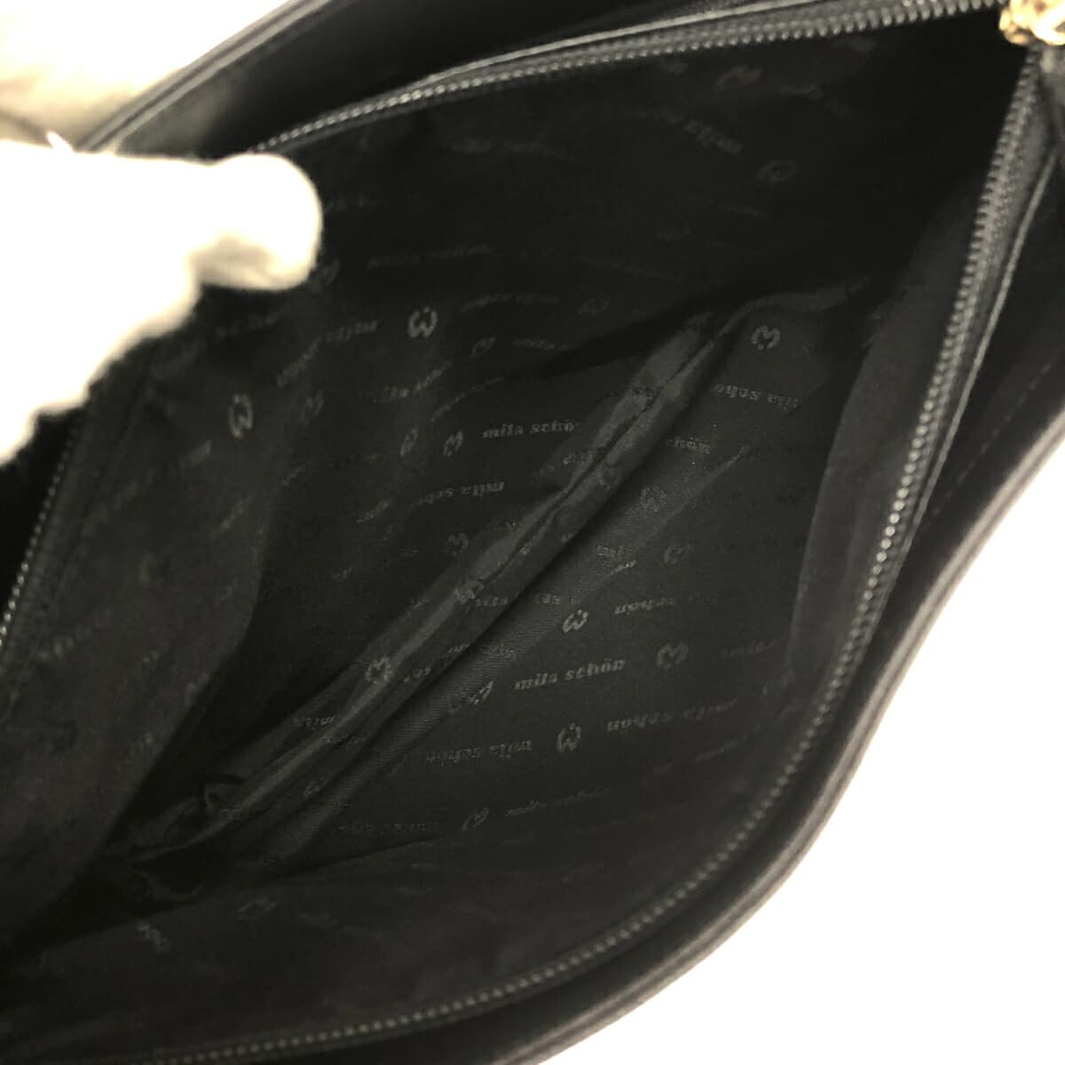 MILA SCHON Handbag Embossed M Logo Leather Black Women's 8