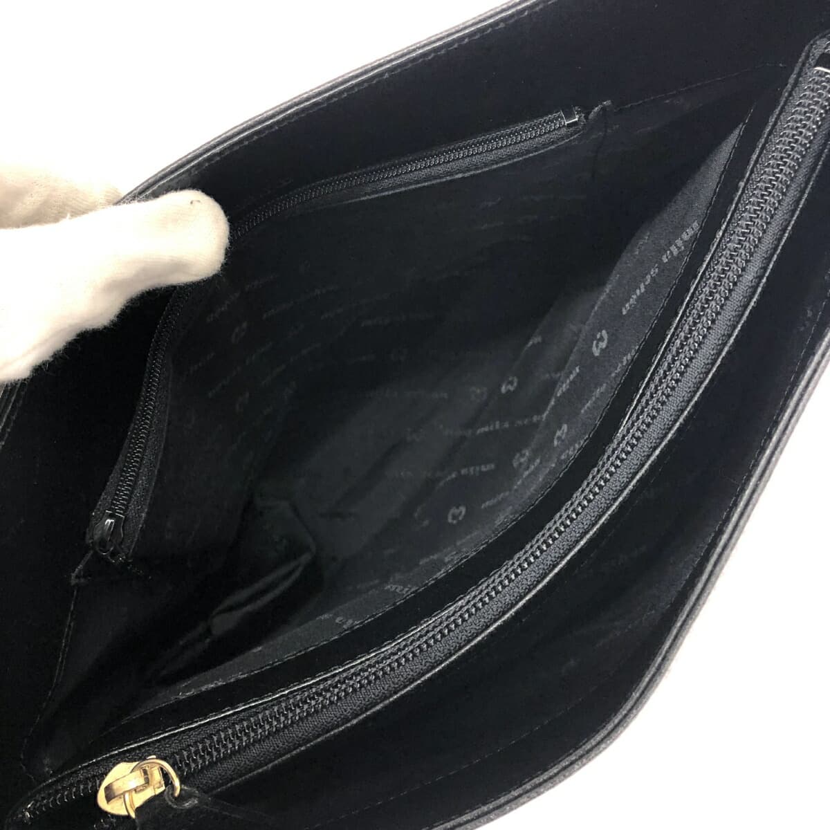 MILA SCHON Handbag Embossed M Logo Leather Black Women's 9