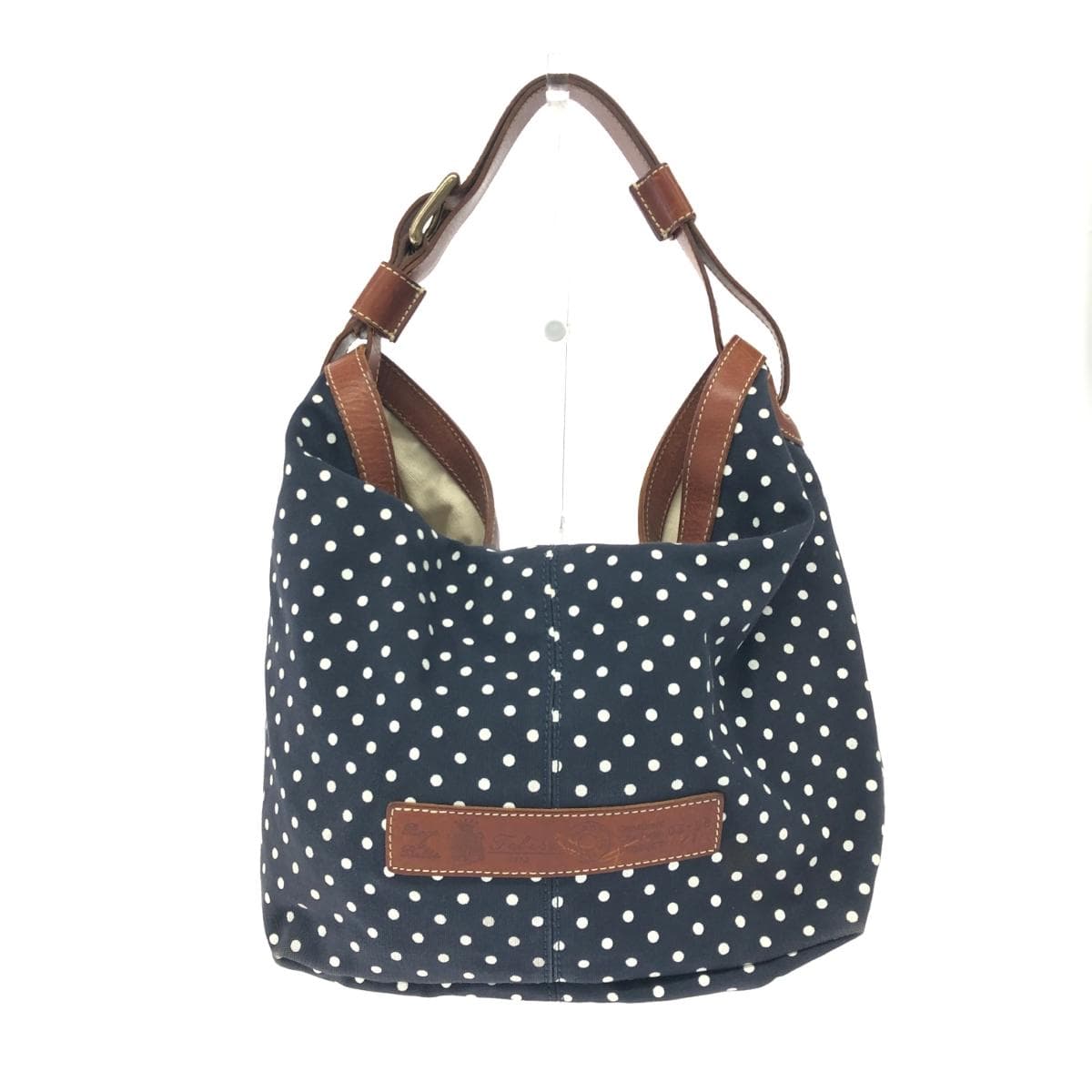 Felisi One Shoulder Bag Dot Pattern Canvas × Leather Navy Ladies