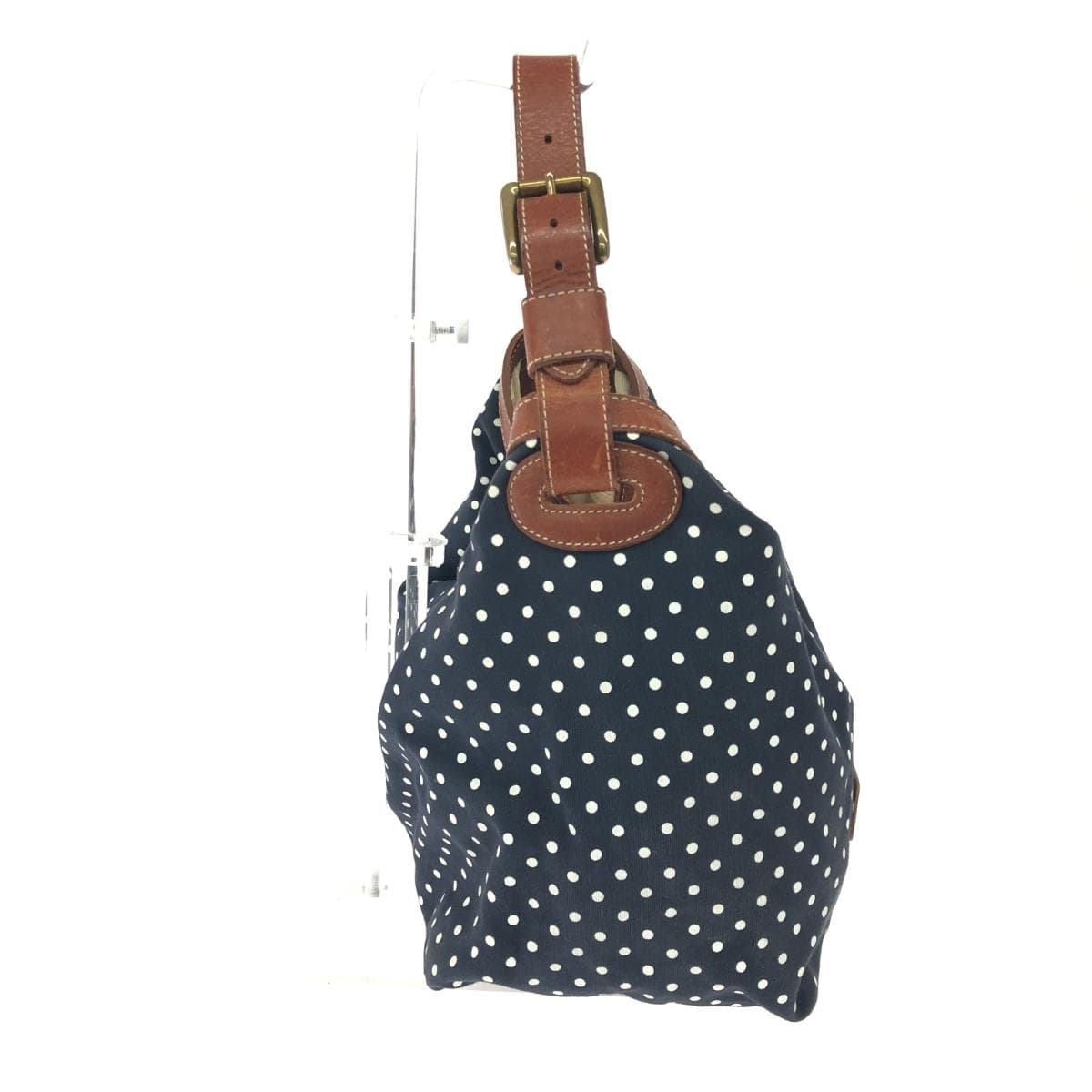 Felisi One Shoulder Bag Dot Pattern Canvas × Leather Navy Ladies 2