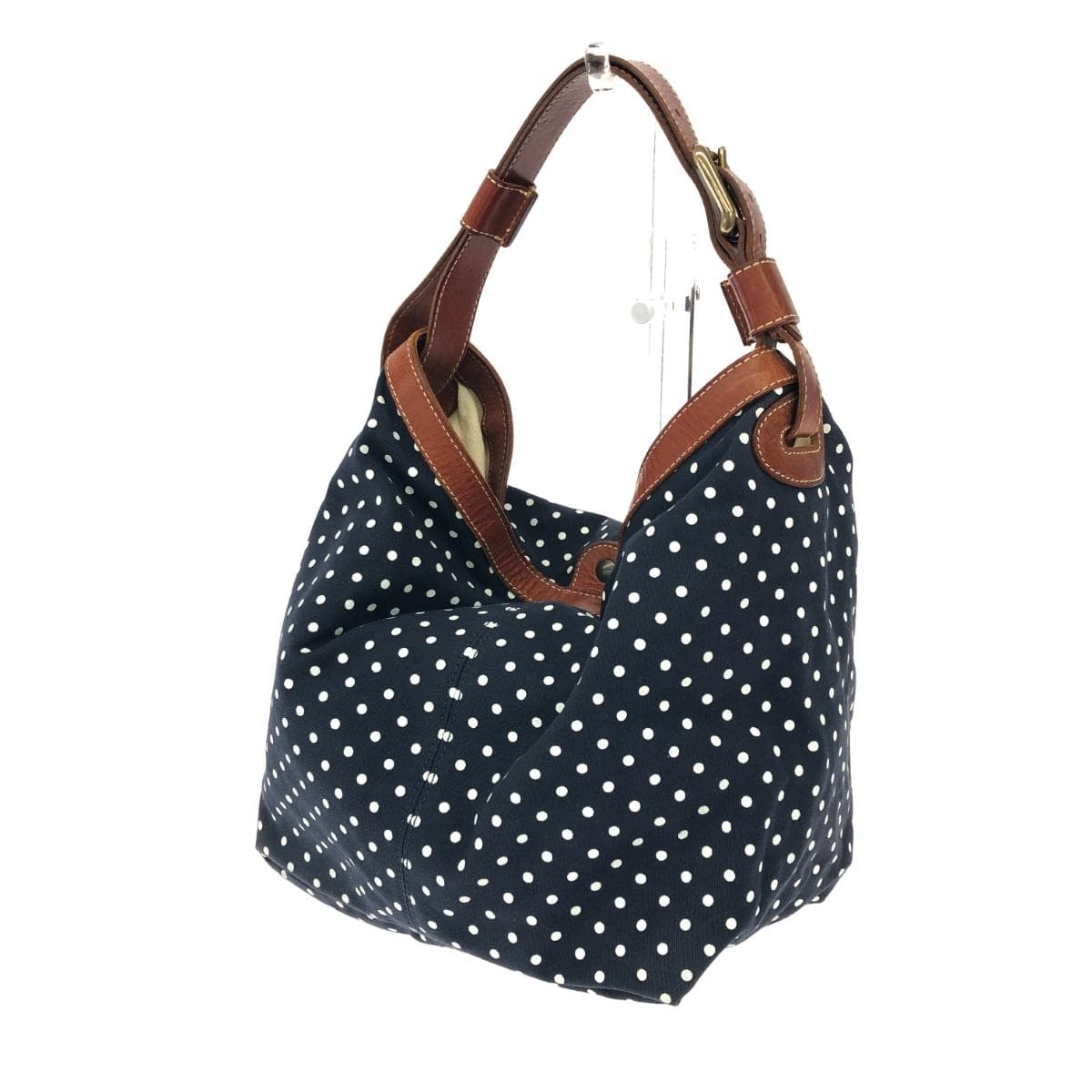 Felisi One Shoulder Bag Dot Pattern Canvas × Leather Navy Ladies 3