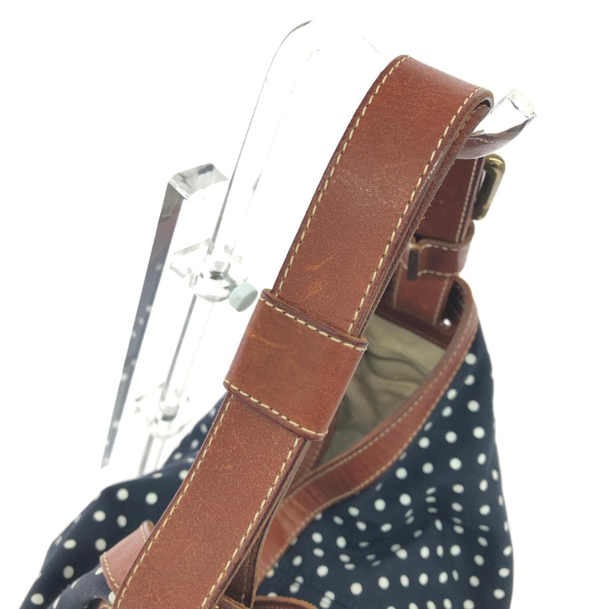 Felisi One Shoulder Bag Dot Pattern Canvas × Leather Navy Ladies 4