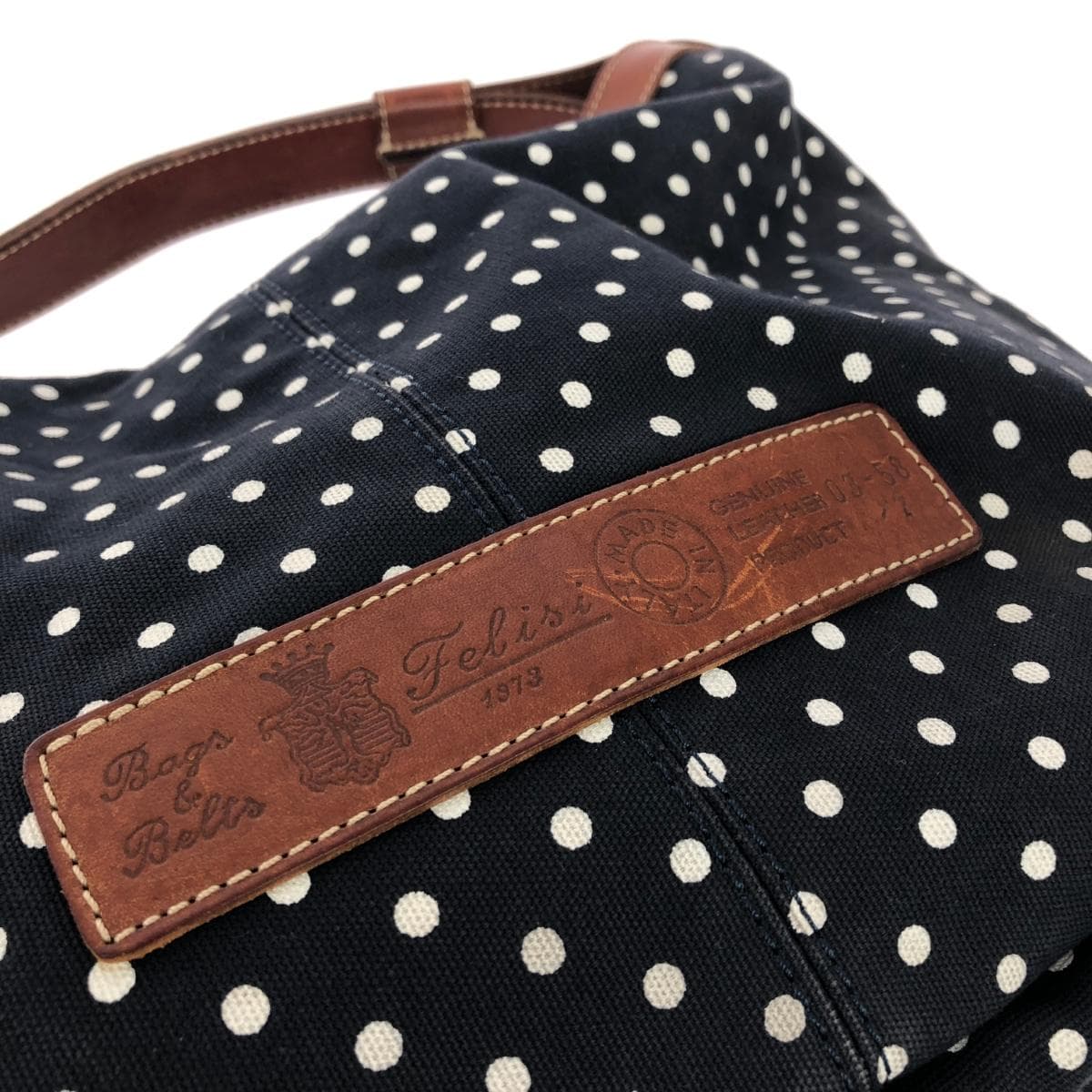 Felisi One Shoulder Bag Dot Pattern Canvas × Leather Navy Ladies 6