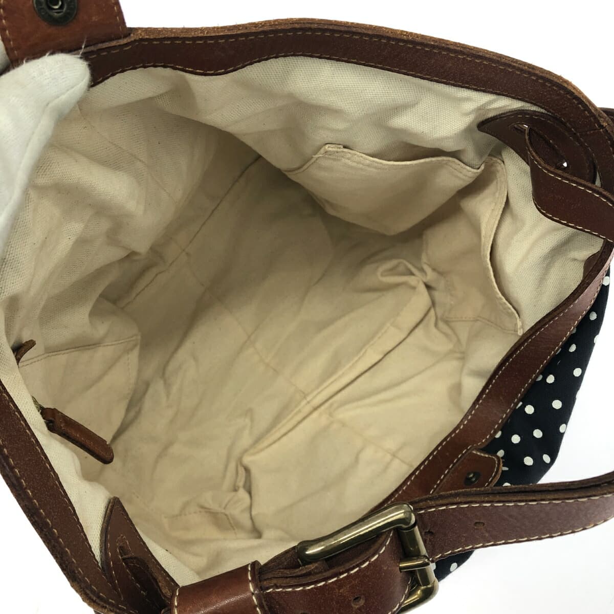 Felisi One Shoulder Bag Dot Pattern Canvas × Leather Navy Ladies 7