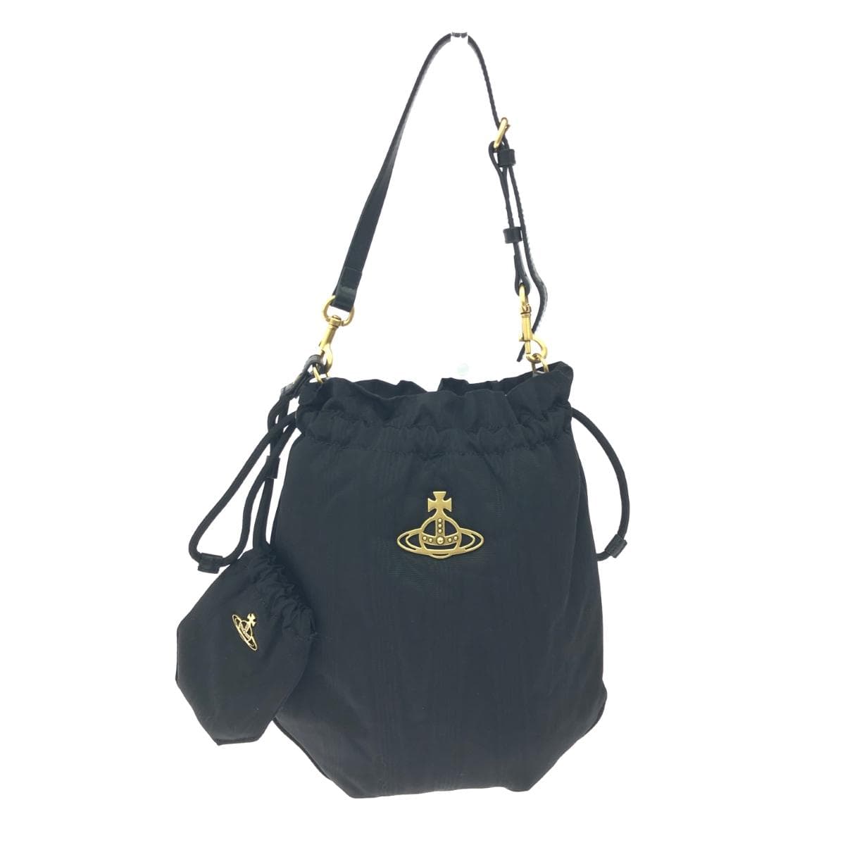 Vivienne Westwood drawstring bag in good condition, MOIRE nylon, black, for ladies