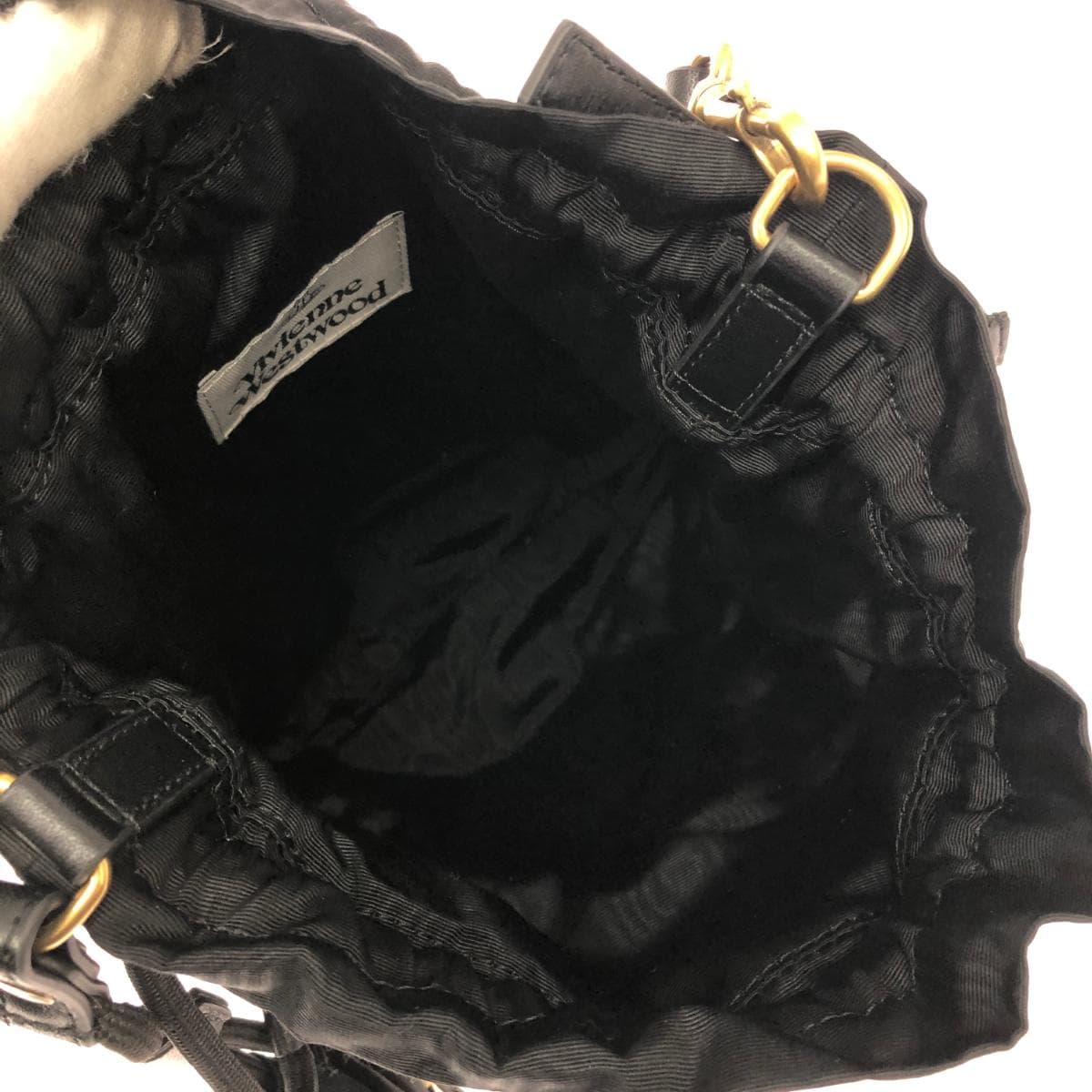 Vivienne Westwood drawstring bag in good condition, MOIRE nylon, black, for ladies 7
