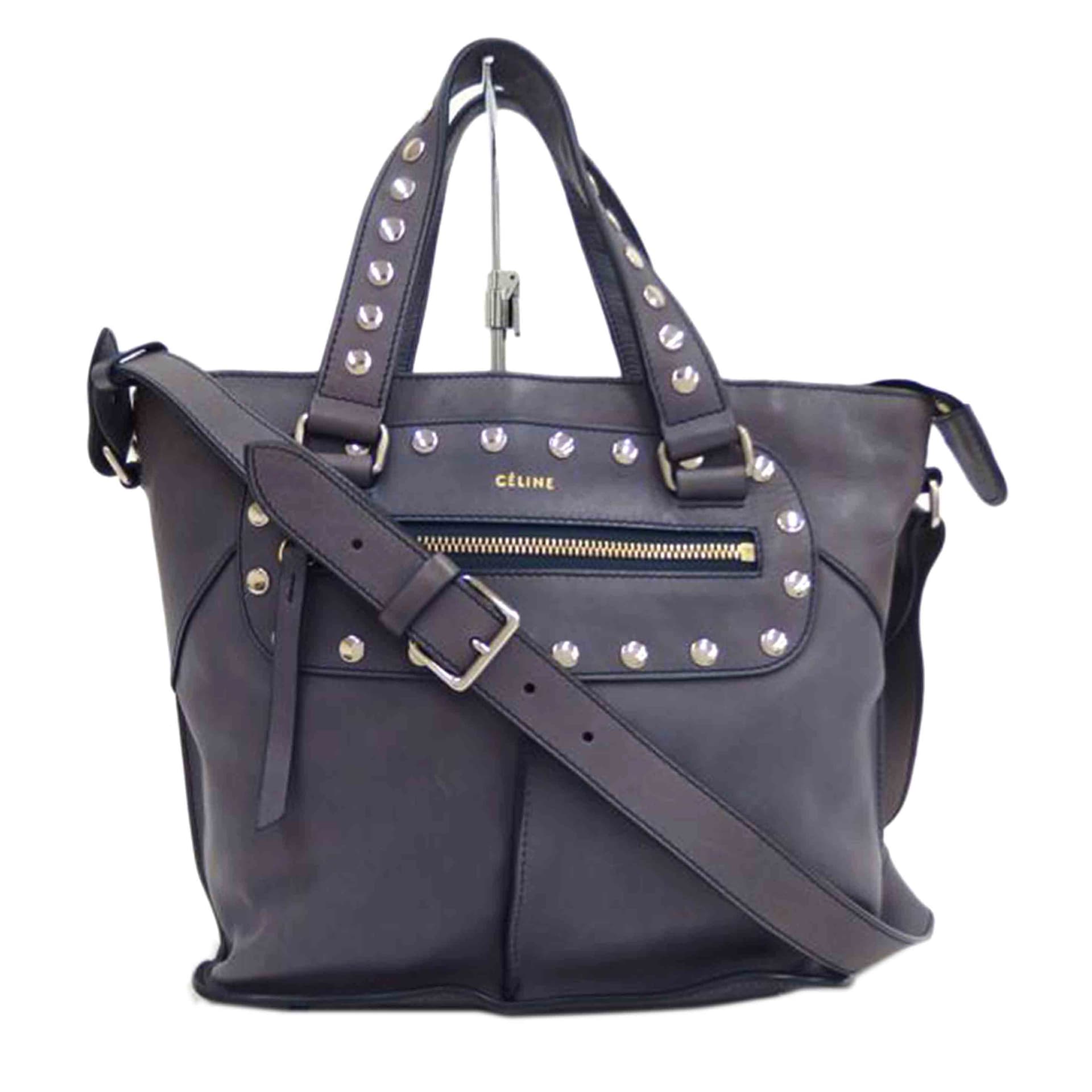 CELINE Studded Leather 2-Way Handbag Rank B 82Used 2