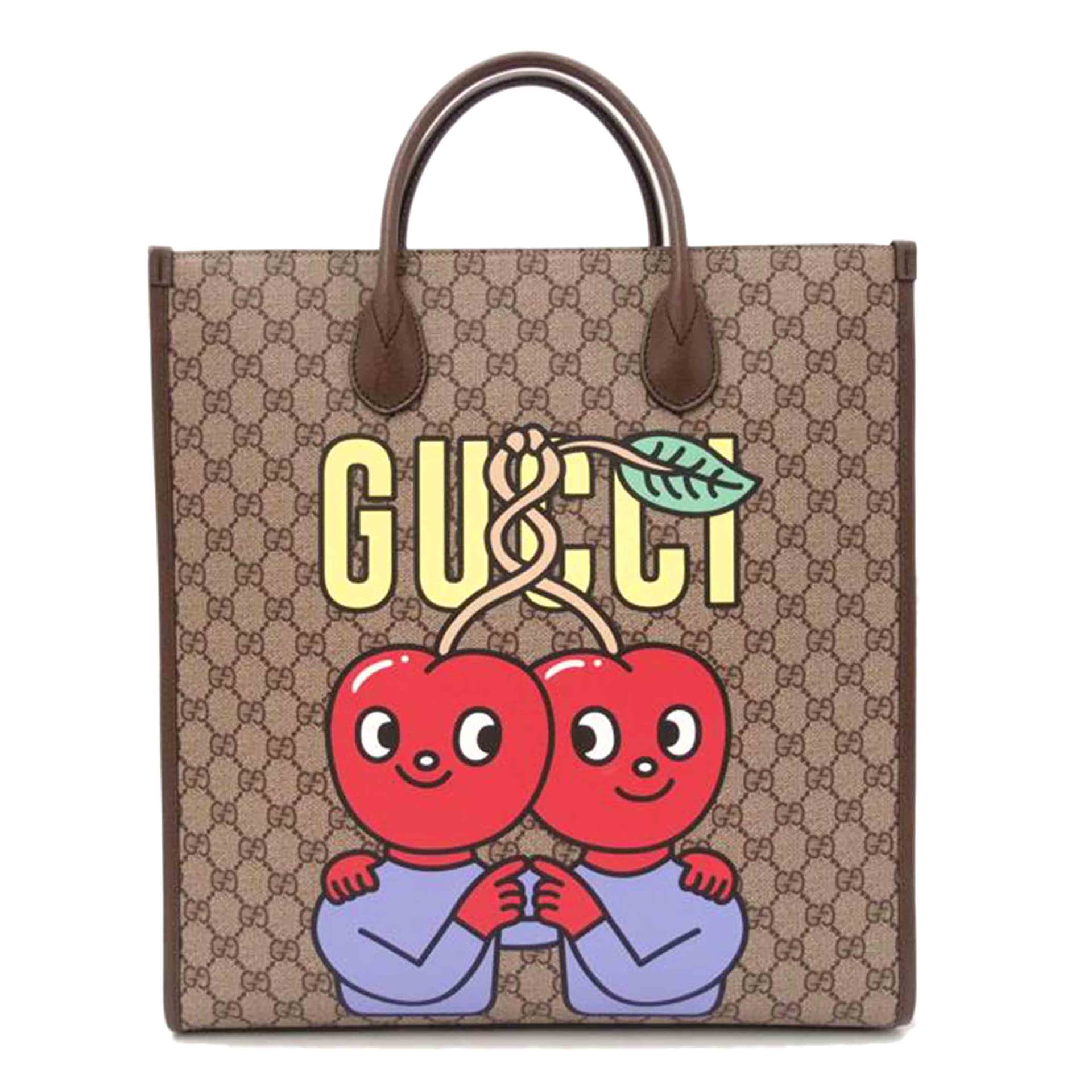 GUCCI GG Supreme Cherry Print 2-way Tote Brown 703264 493*** A Rank 69 [Used] 2