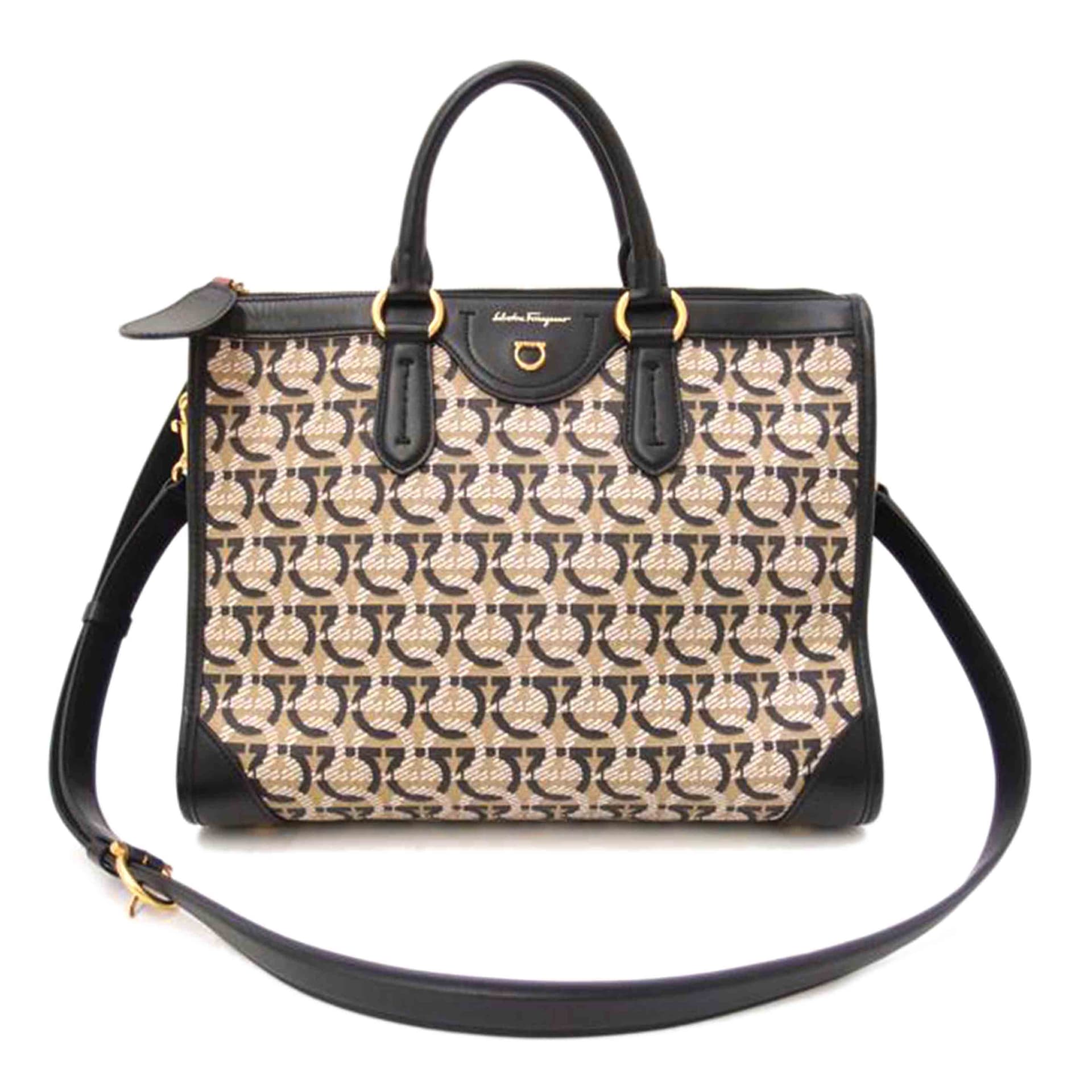 Ferragamo Gancini 2-way Handbag Black 21 1074 Rank A 69 [Used] 21 1074 2