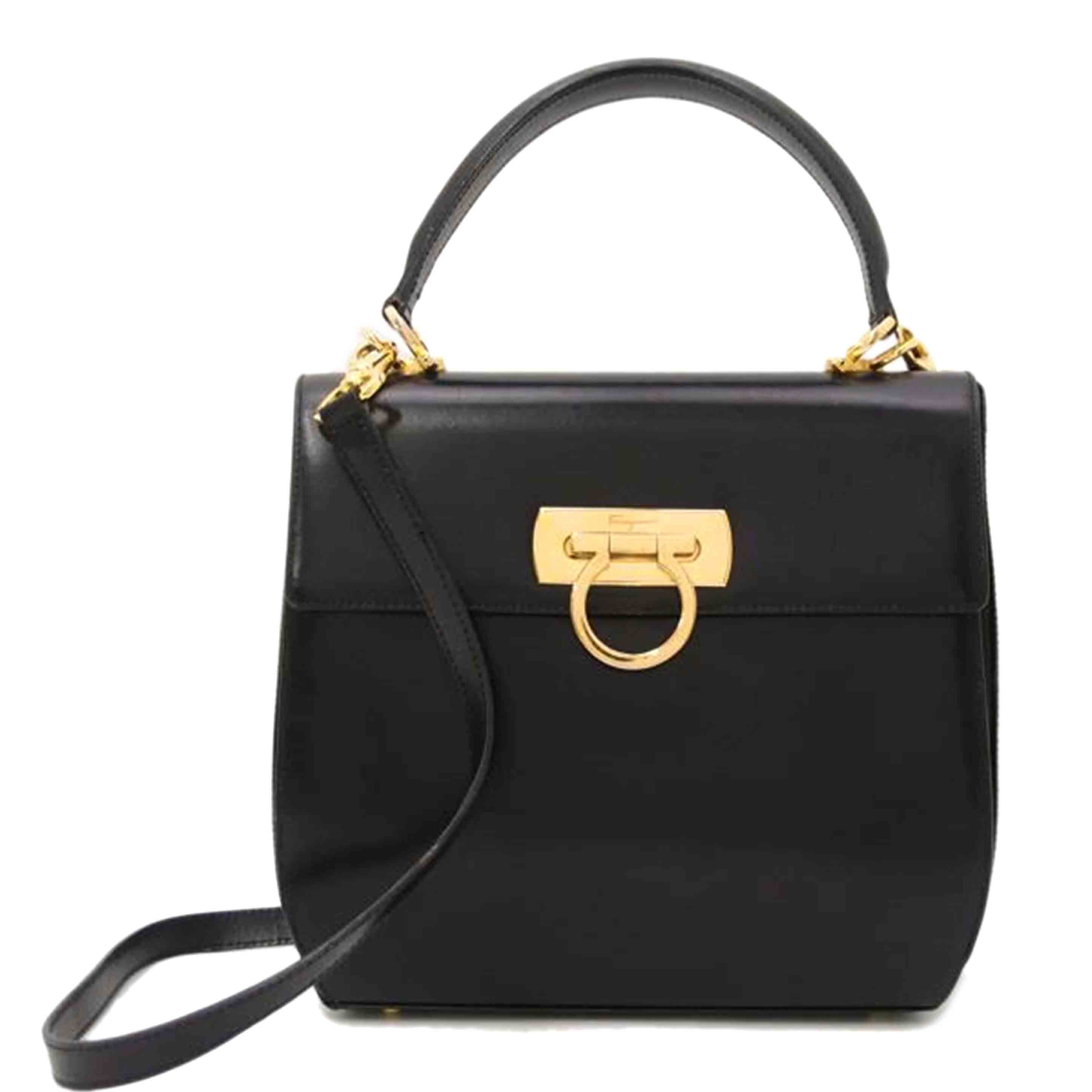 Ferragamo Gancini 2-way Handbag Black AK4192 Rank B 69 [Used] AK4192 2