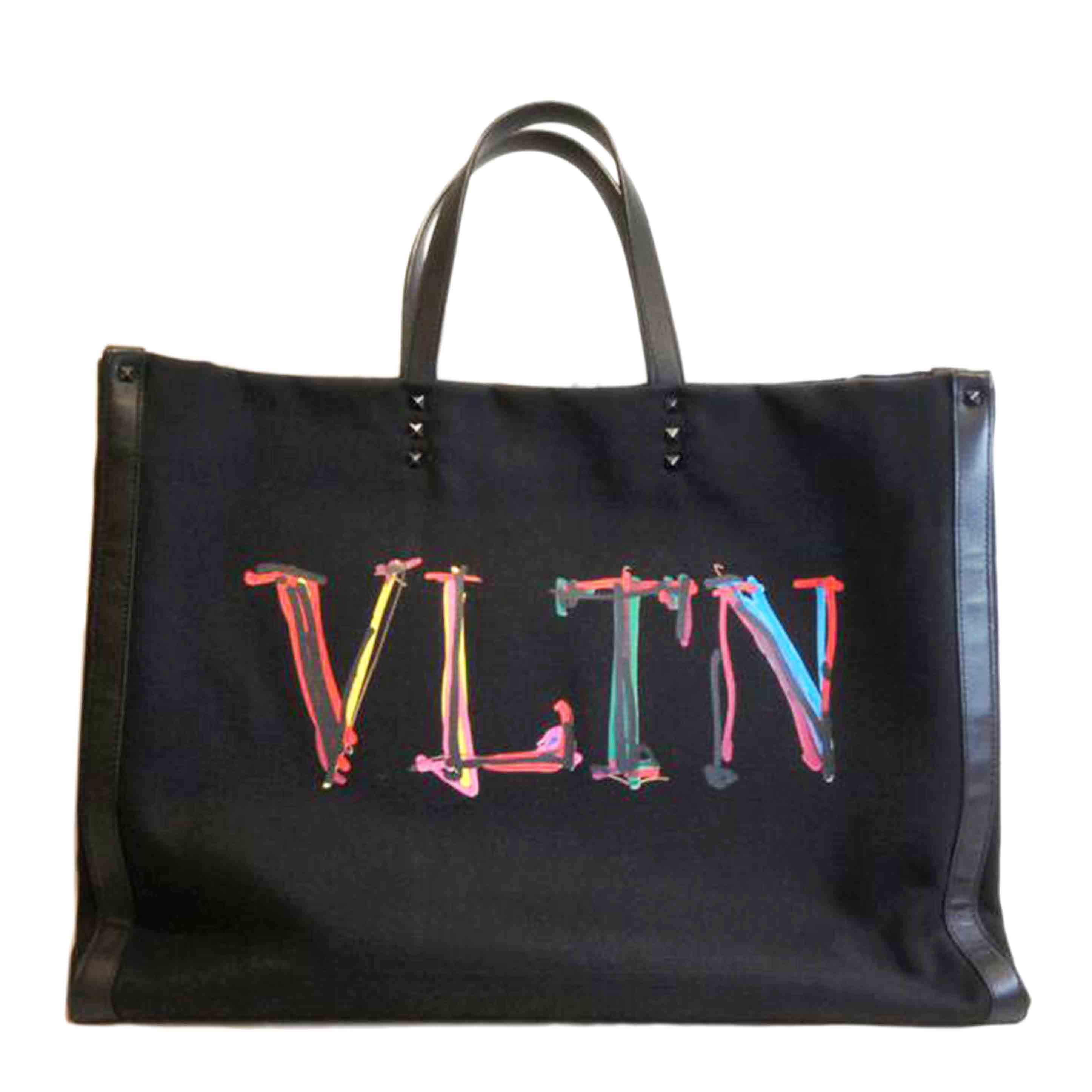 VALENTINO VLTN Multi-Logo Canvas Tote Black VY2B0A34GWU AB Rank 92 [Used] 2