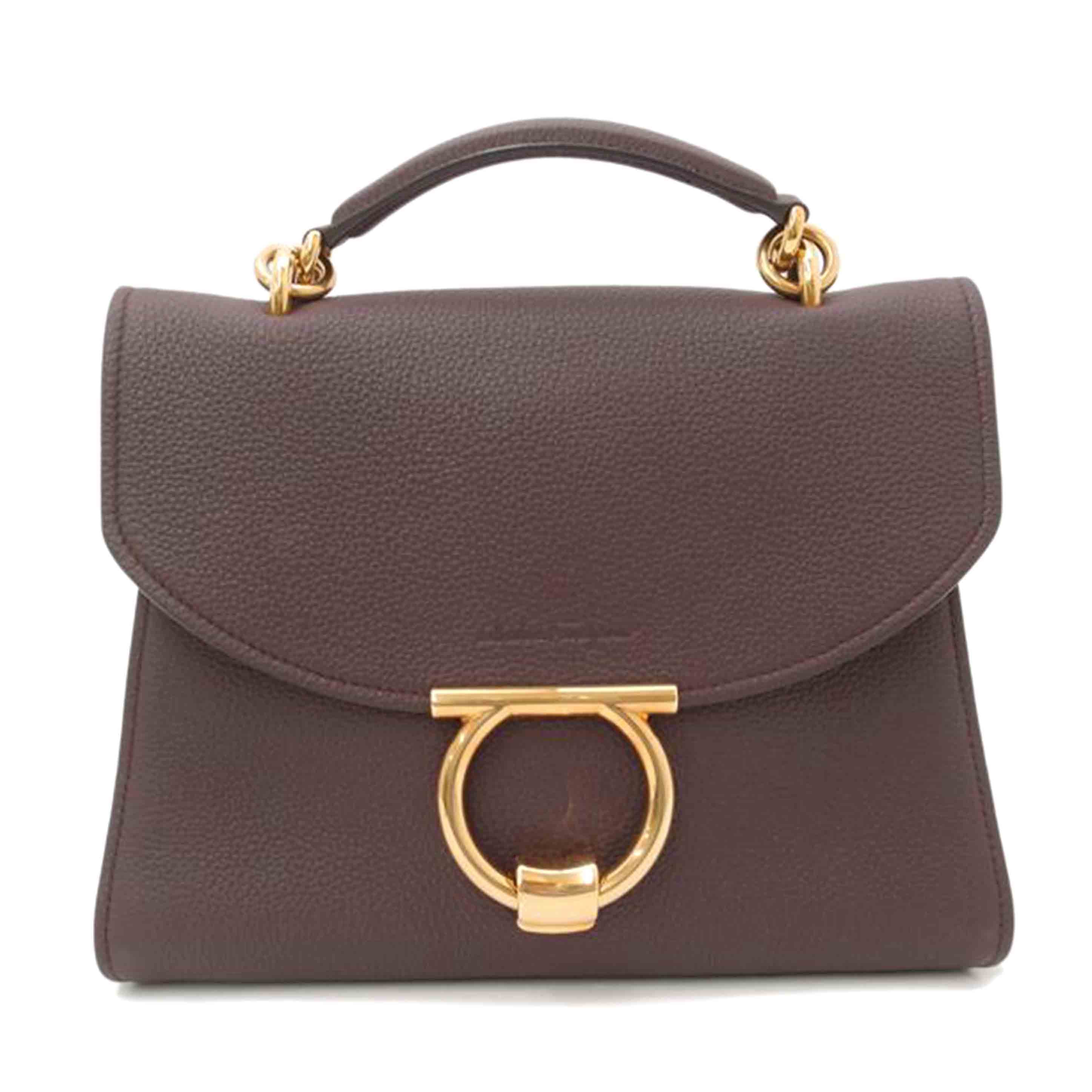 Ferragamo Gancini 2-way Handbag Bordeaux 21 H493 SA Rank 69 [Used] 21 H493 2