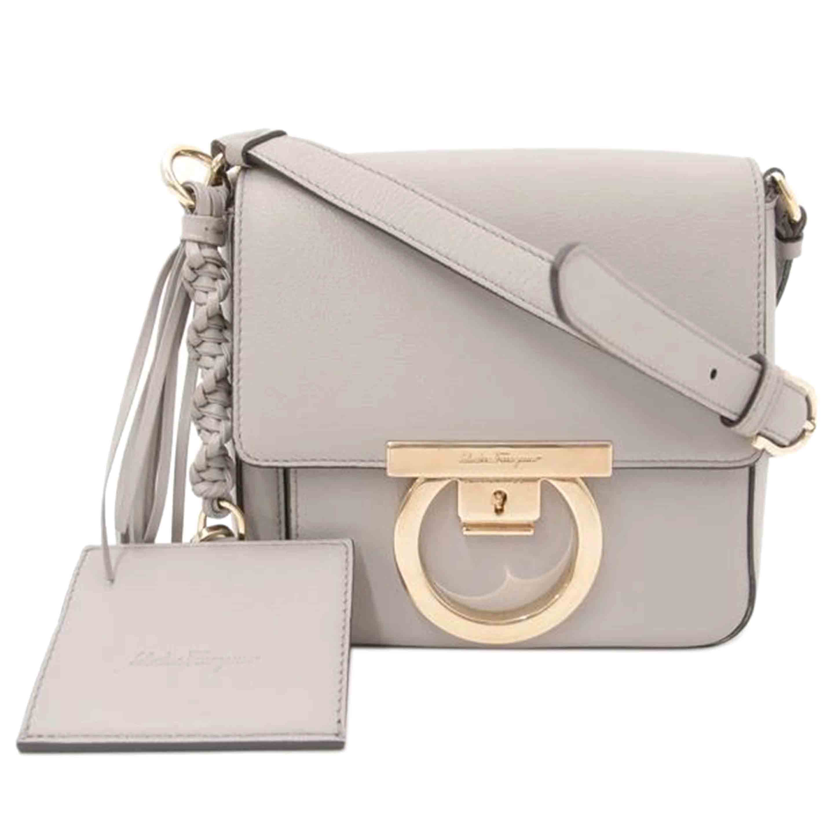 Ferragamo Gancini Leather Flap Shoulder Bag Gray 21 H004 AB Rank 69 [Used] 21 2