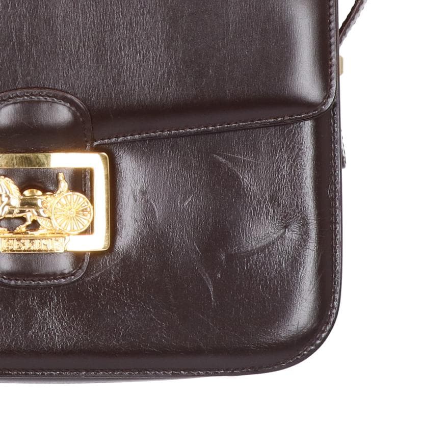 CELINE Carriage Hardware Buckle Flap Leather Shoulder Bag Brown AB Rank 24Used 9