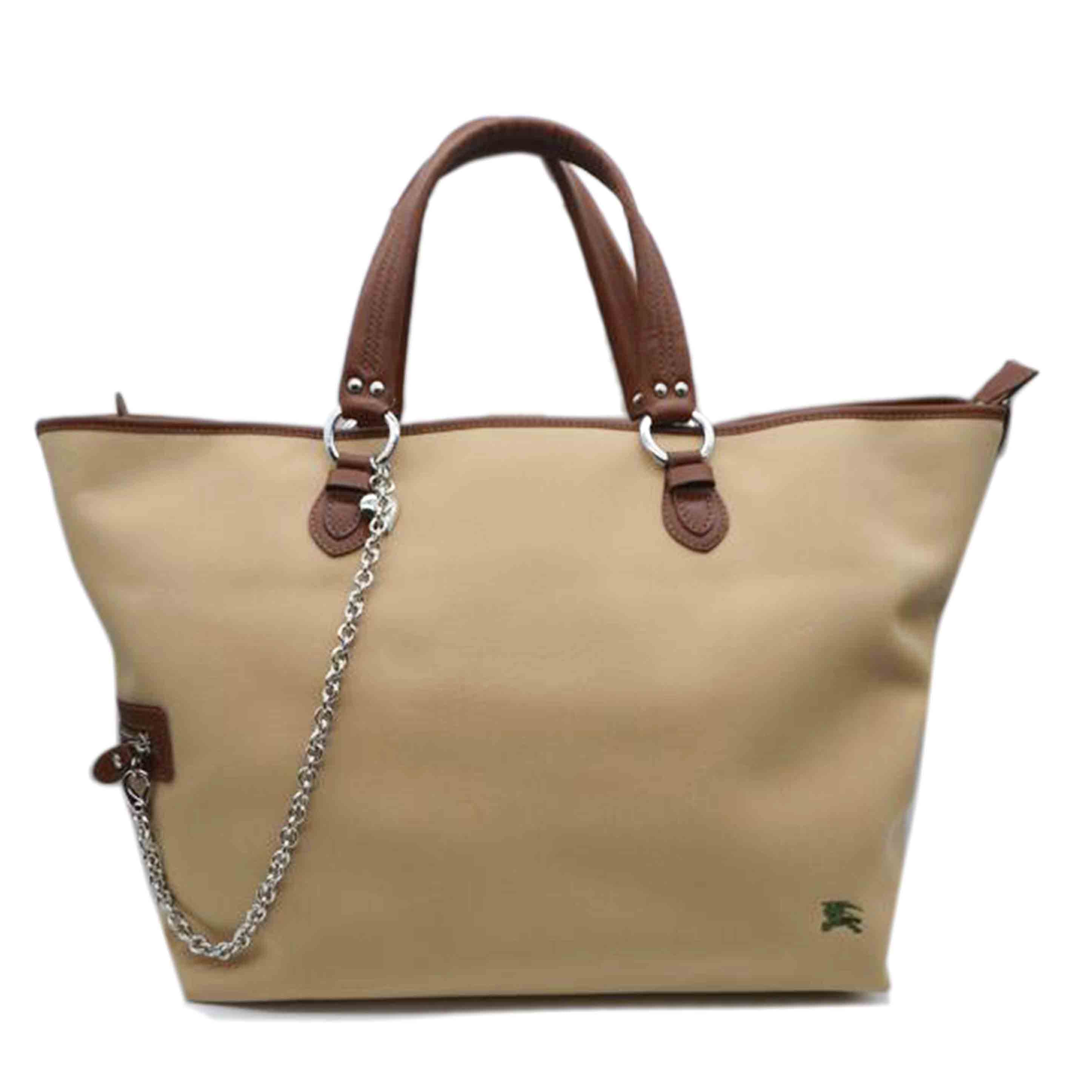 BURBERRY Horse Logo Canvas Leather Tote Beige ZAE07-204-40 Rank A 89 [Used] 2