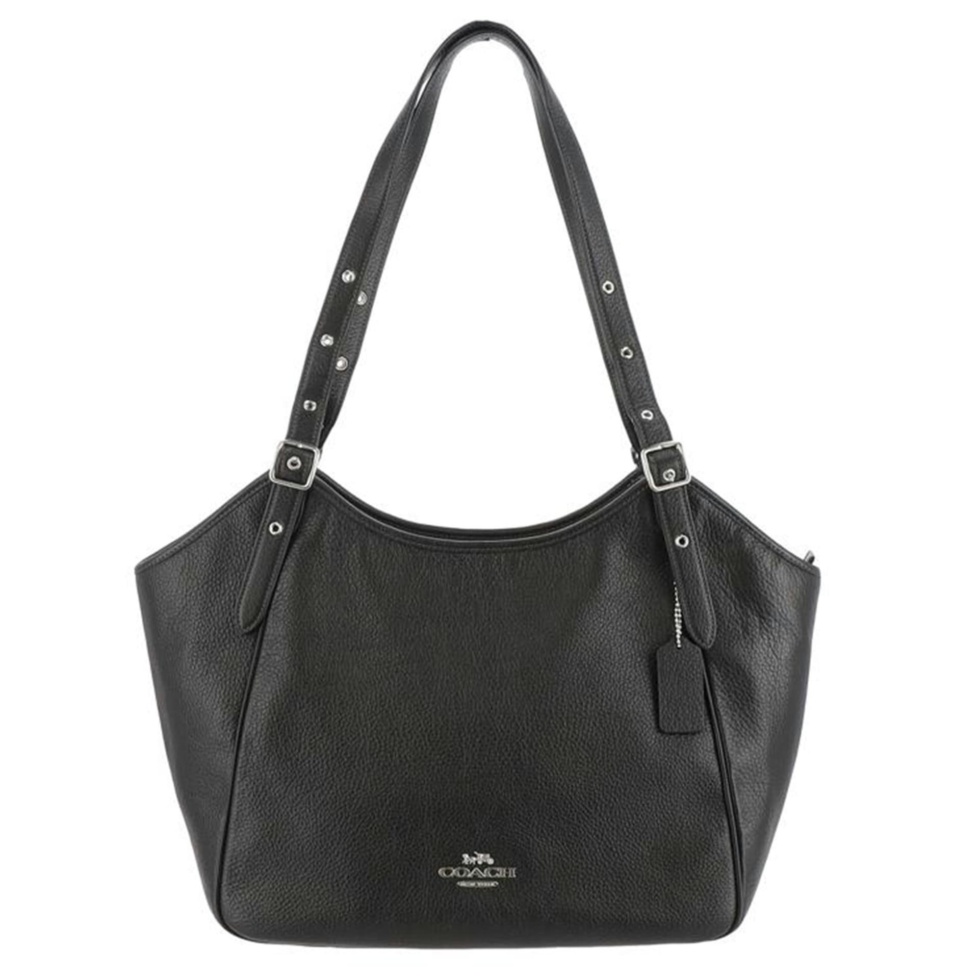 COACH Peplum Leather Tote Black CM074 F23** Grade A 78 [Used] CM074 2