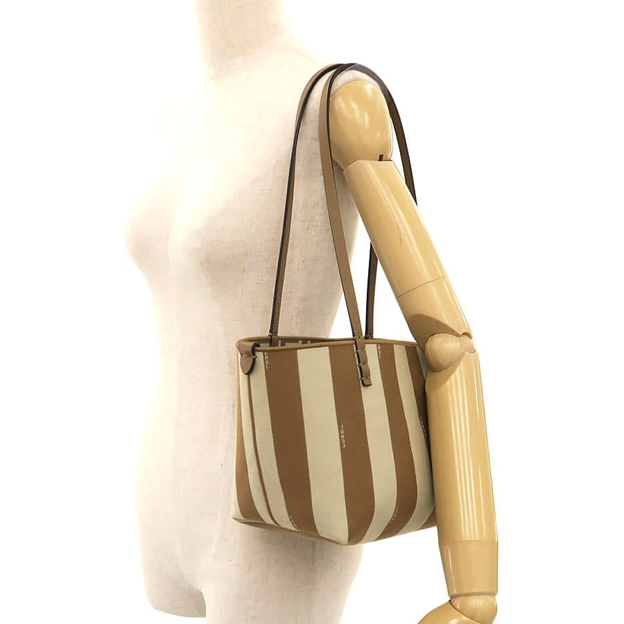 Roll Small Reversible Tote Bag / Pecan Stripe & FF 8BH424AS86F1PIQ 9